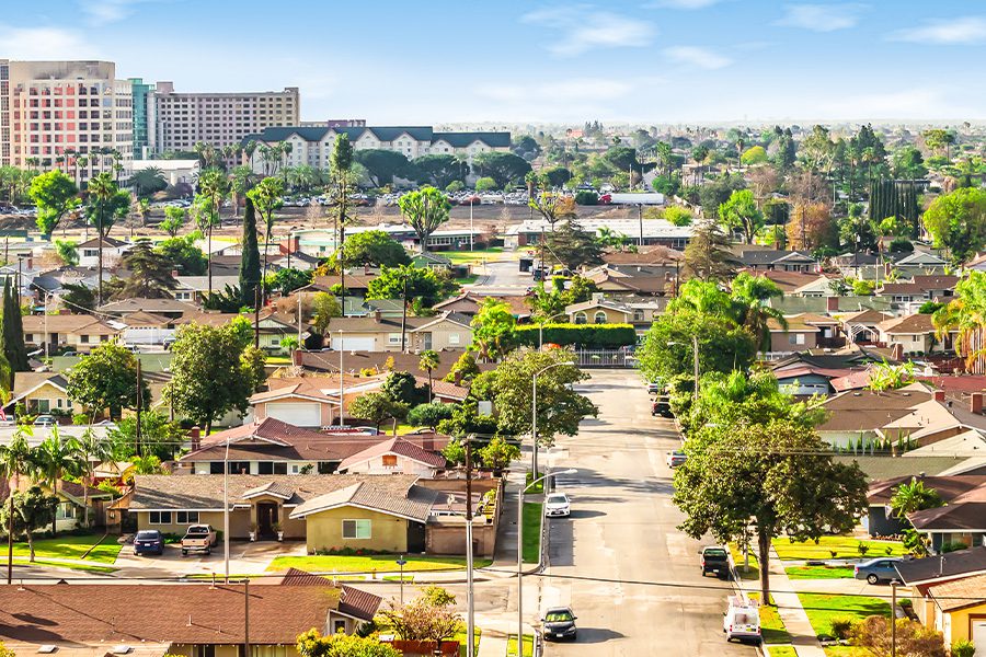 California - Panoramic View of a Neighborhood in Orange County, California
